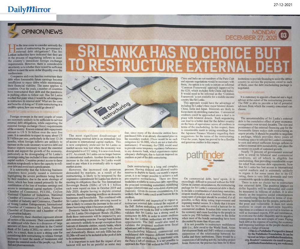 DM SL has no choice but to restruture external debts